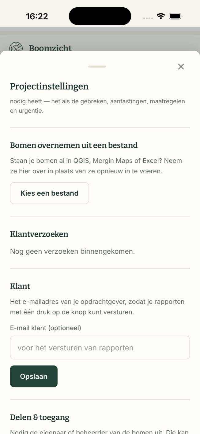Het scherm Bomen overnemen uit een bestand, met de knop Kies een bestand