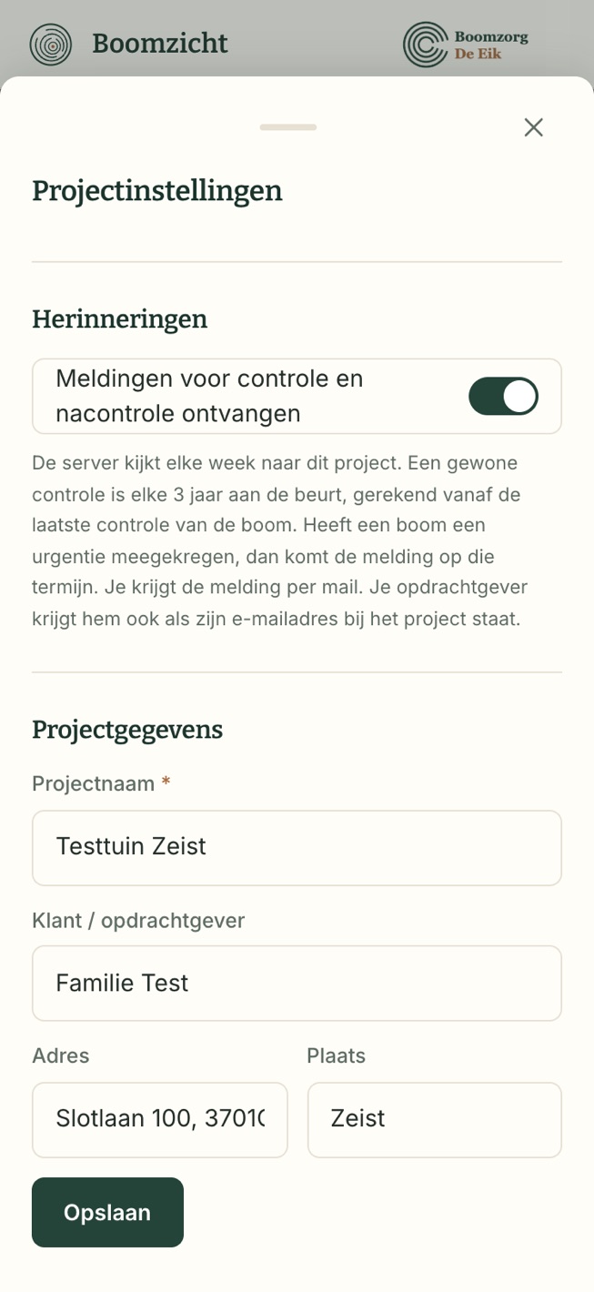 Het schakelaartje in de projectinstellingen waarmee je meldingen voor controle en nacontrole aanzet